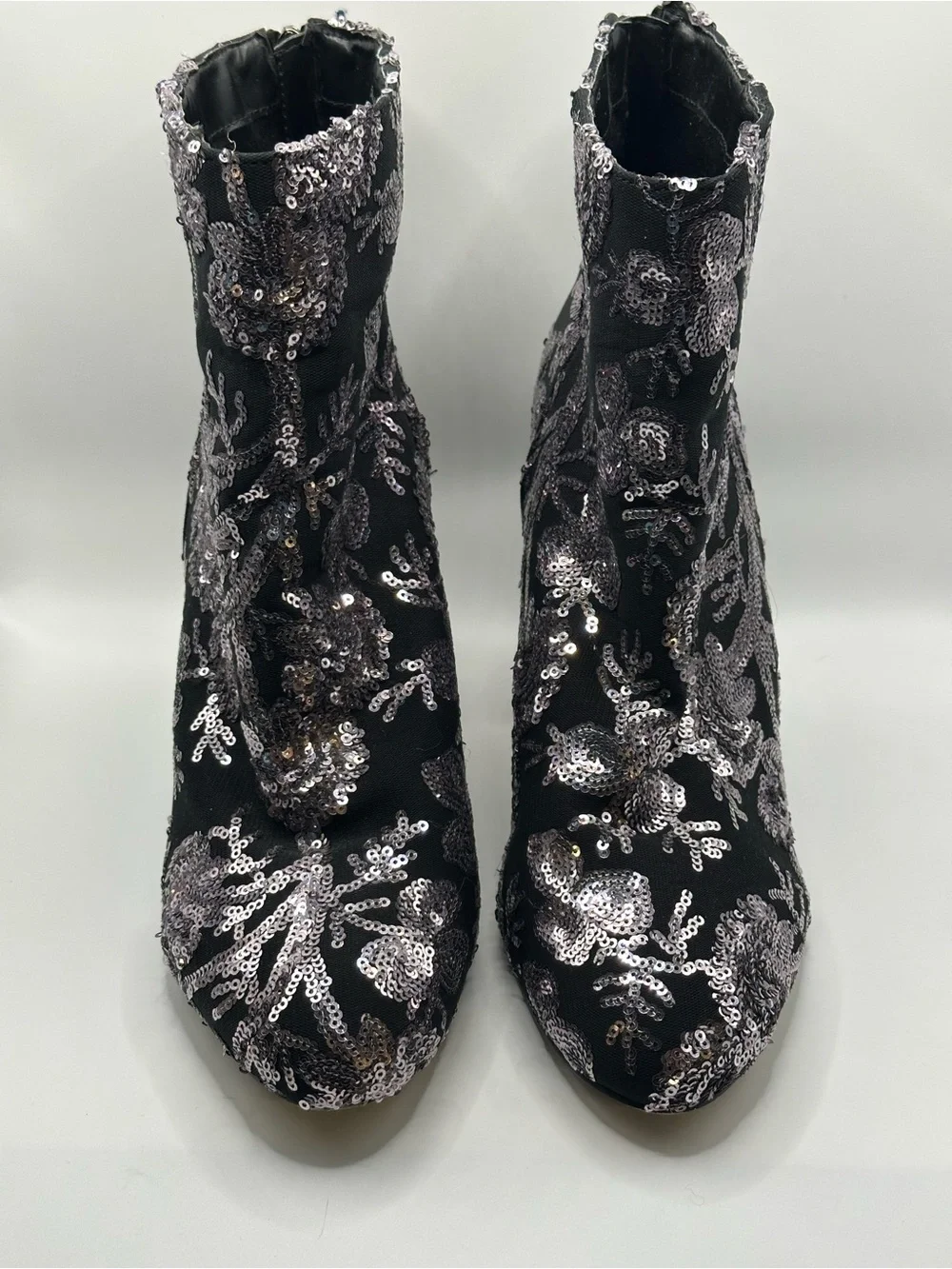 New Look Black Ankle Boots with Silver Sequin Floral Detail